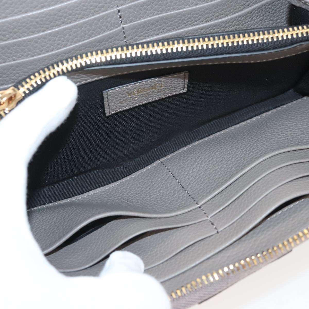 VERSACE Long Wallet Leather Gray Gold Auth 123023