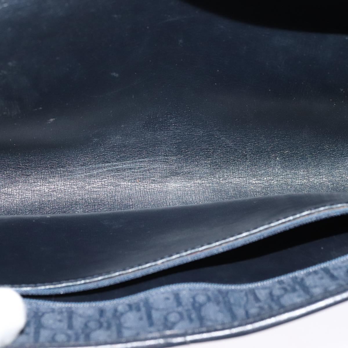 Christian Dior Trotter Canvas Chain Shoulder Bag Navy Gold Auth 123030