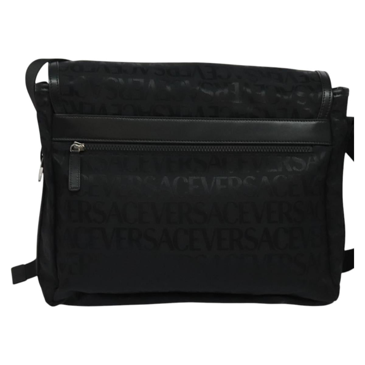 VERSACE Shoulder Bag Canvas Black Silver Auth 123032A