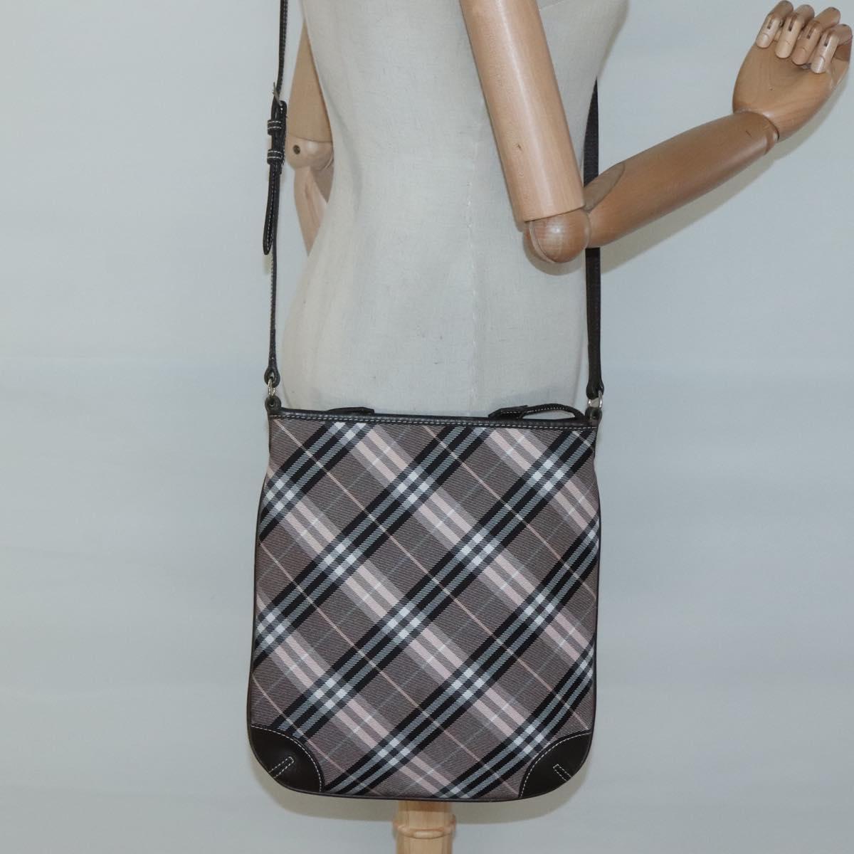 BURBERRY Nova Check Blue Label Shoulder Bag Canvas Pink Auth 123035