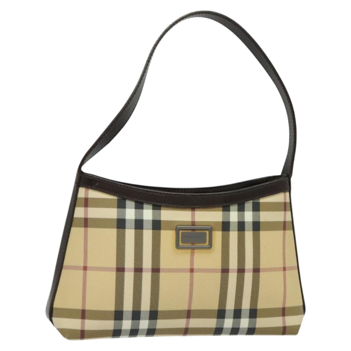 BURBERRY Nova Check Accessory Pouch PVC Beige Auth 123036