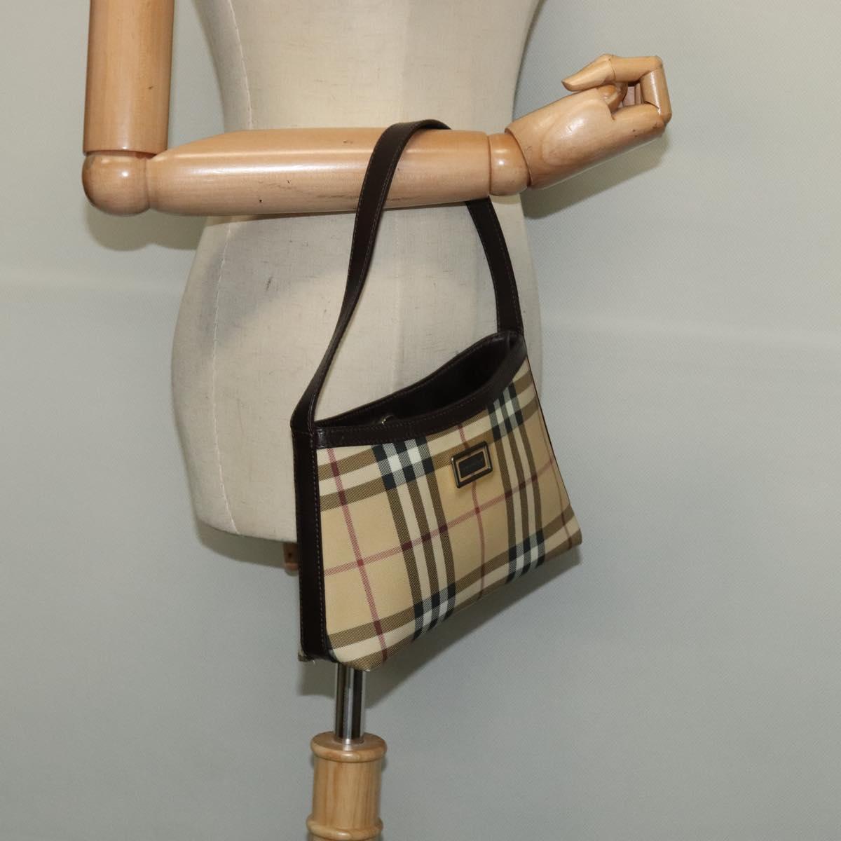 BURBERRY Nova Check Accessory Pouch PVC Beige Auth 123036