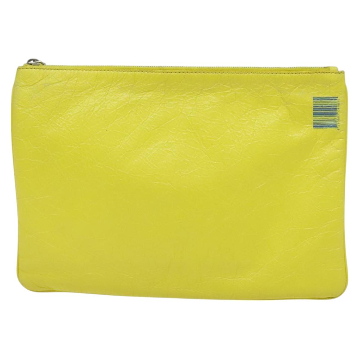 BALENCIAGA Supermarket Clutch Bag Leather Yellow Silver 506794 Auth 123043