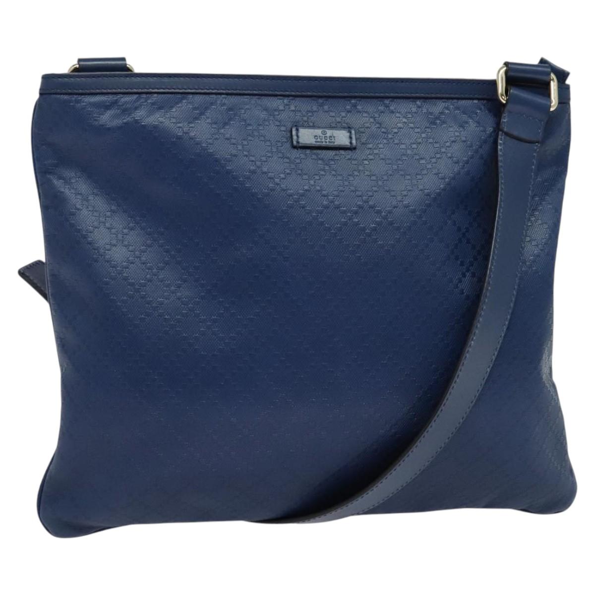 GUCCI Diamante Shoulder Bag Leather Blue Gold 201446 Auth 123045