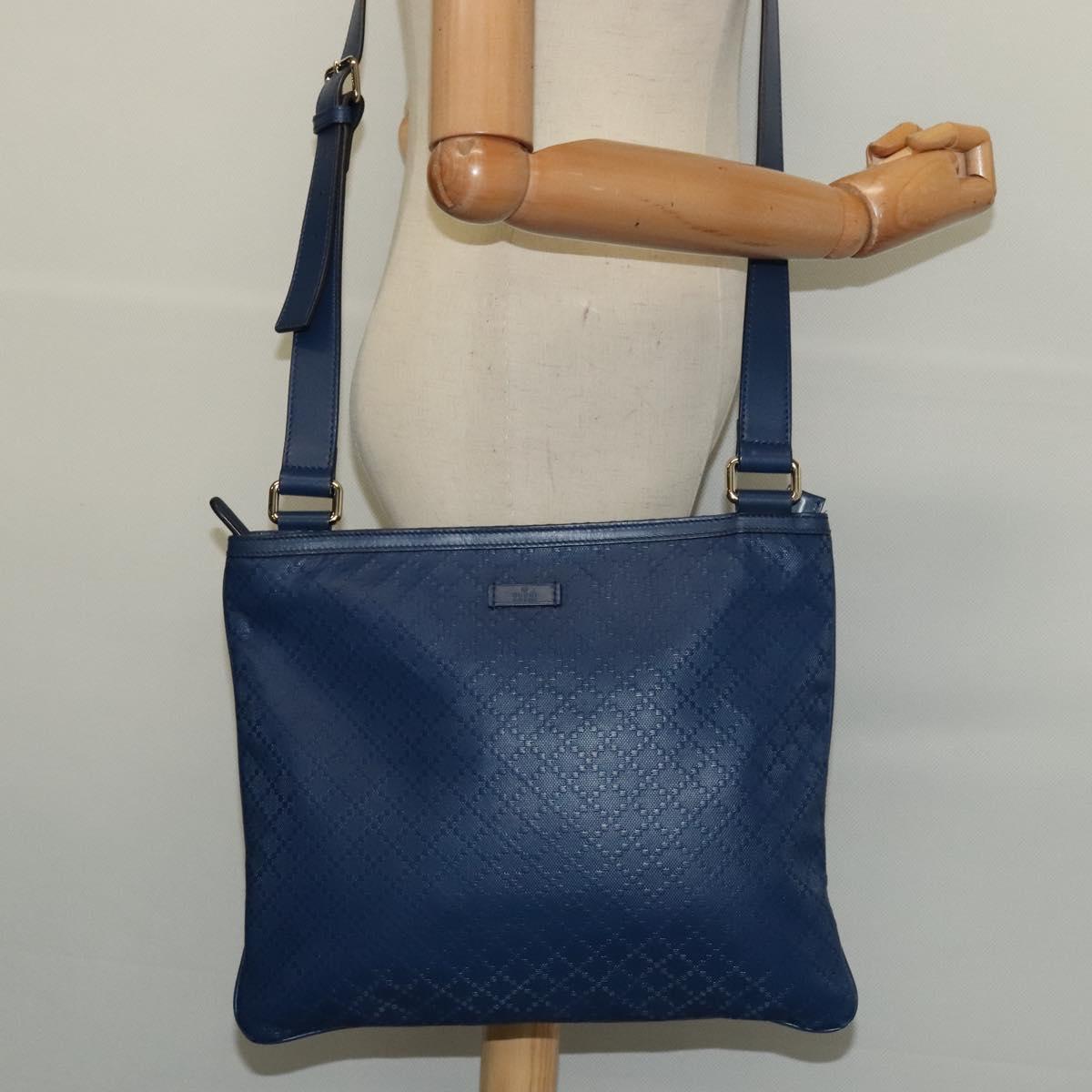 GUCCI Diamante Shoulder Bag Leather Blue Gold 201446 Auth 123045