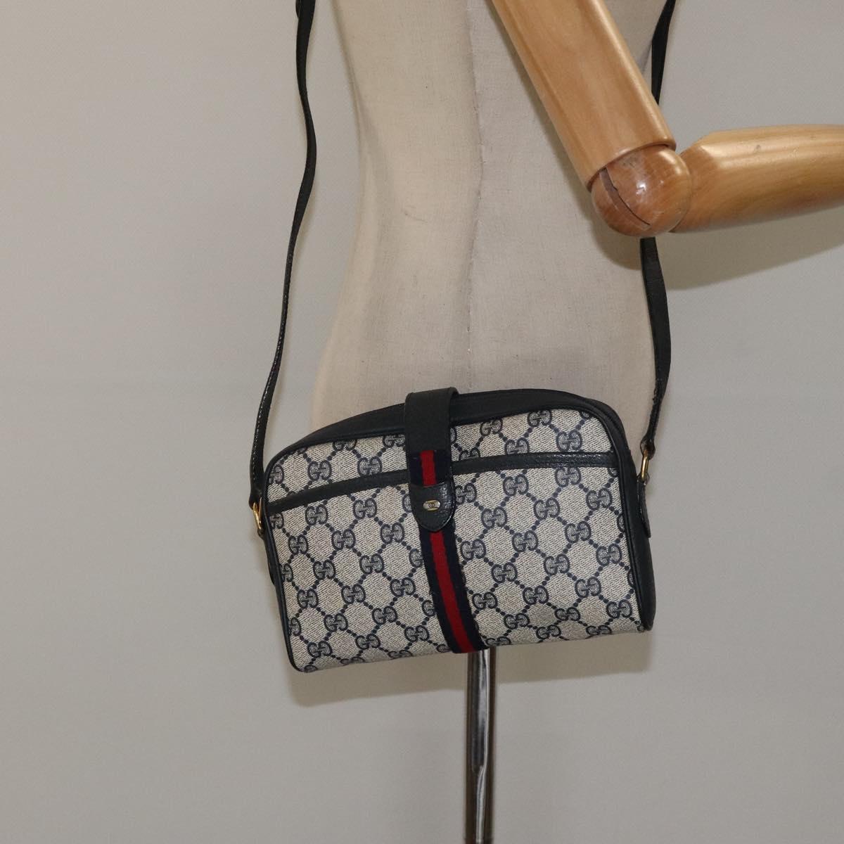 GUCCI GG Supreme Sherry Line Shoulder Bag PVC Navy Red 89 02 055 Auth 123046