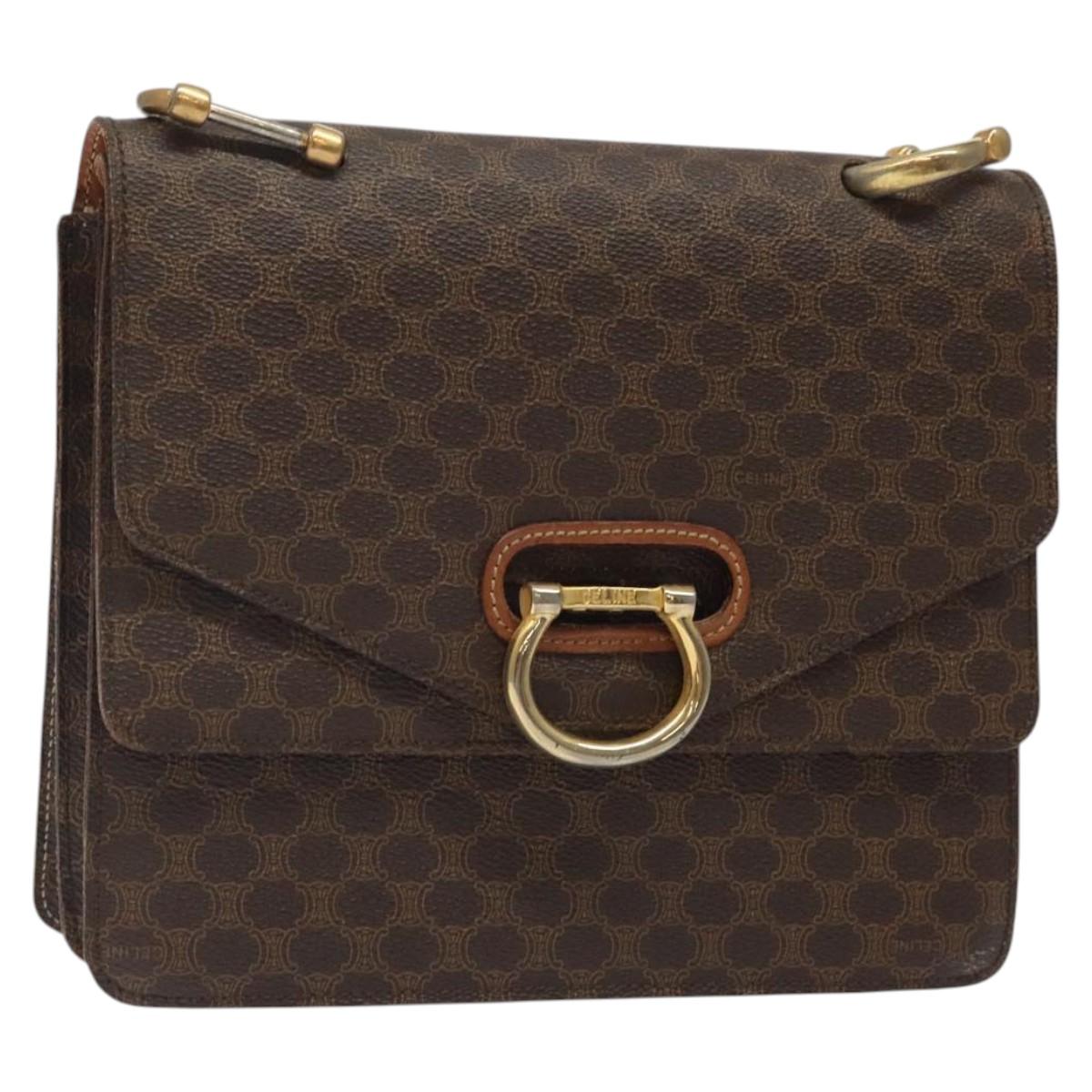 CELINE Macadam Canvas Hand Bag PVC Leather Brown Gold Auth 123048