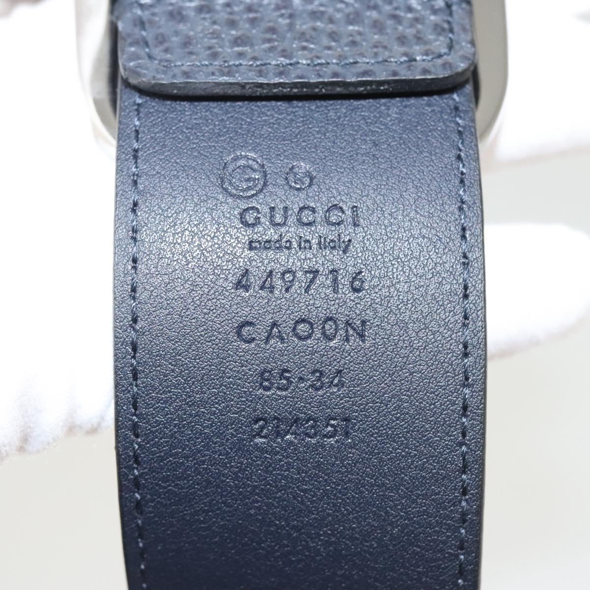 GUCCI Belt Leather Outlet 38.2"" Navy Silver 449716 Auth 123067