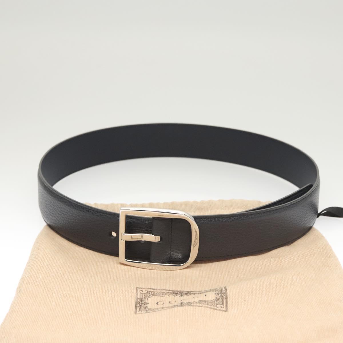 GUCCI Belt Leather Outlet 38.2"" Navy Silver 449716 Auth 123067