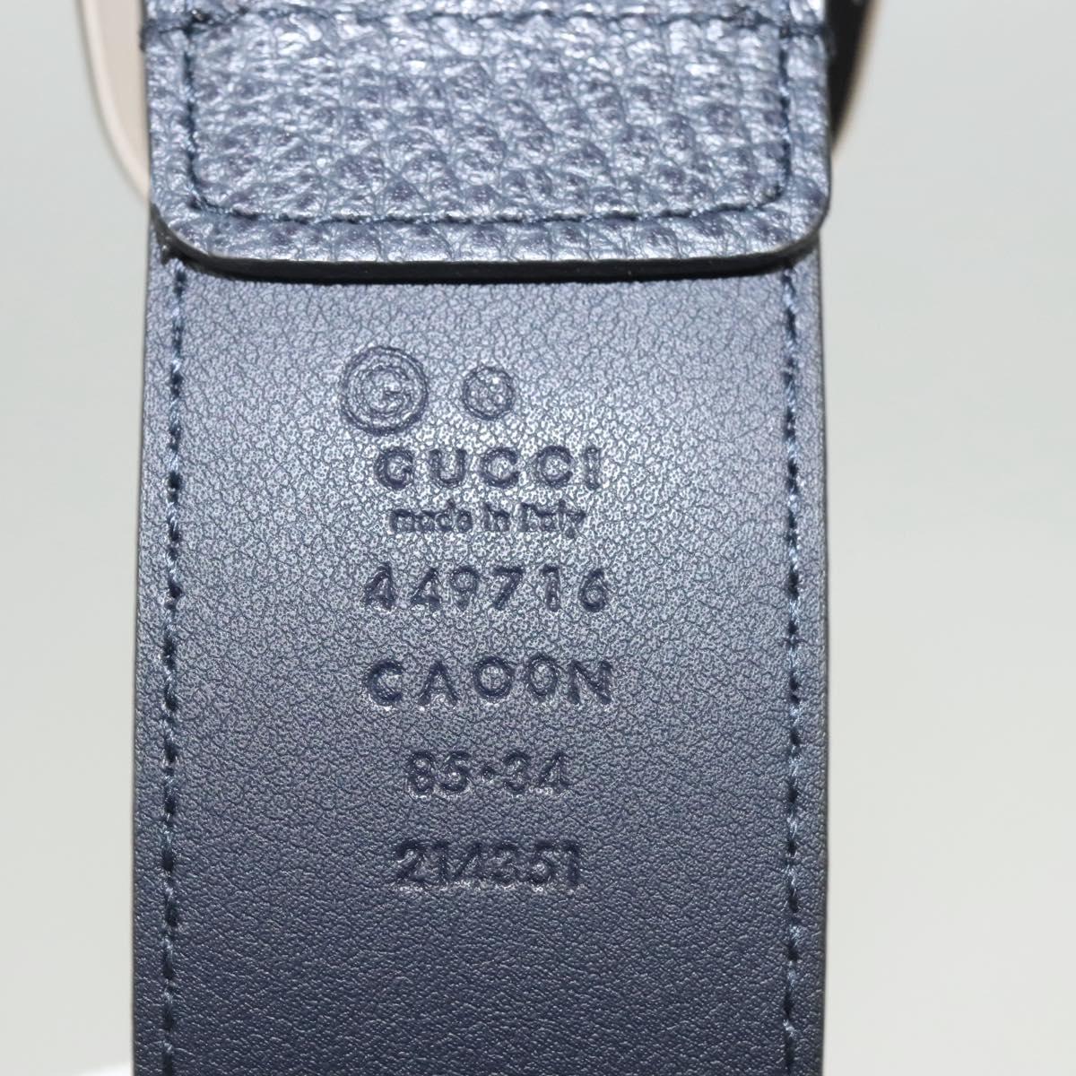 GUCCI Belt Leather Outlet 38.2"" Navy Silver 449716 Auth 123068