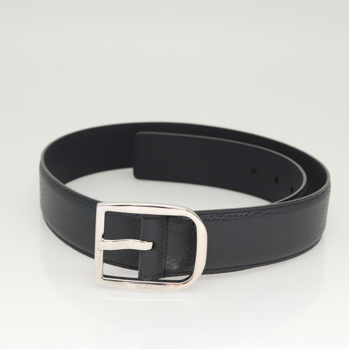GUCCI Belt Leather Outlet 38.2"" Navy Silver 449716 Auth 123068
