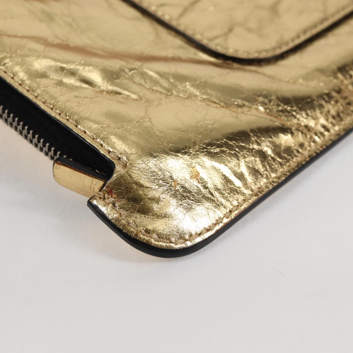 CHANEL Clutch Bag Leather Gold CC Auth 123083V