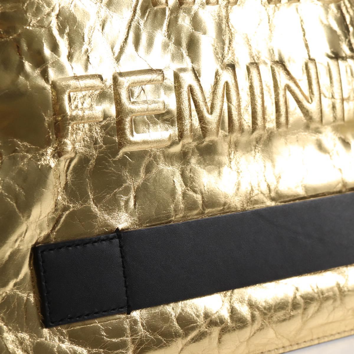 CHANEL Clutch Bag Leather Gold CC Auth 123083V