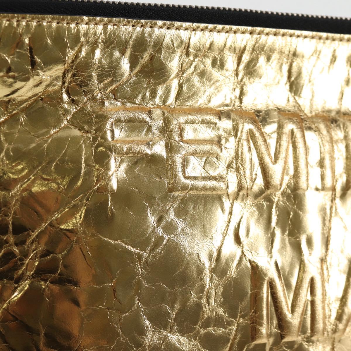 CHANEL Clutch Bag Leather Gold CC Auth 123083V