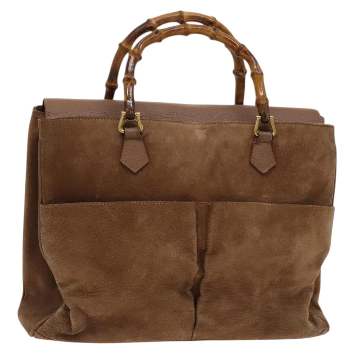 GUCCI Bamboo Hand Bag Suede Brown Gold 002 123 0322 Auth 123095