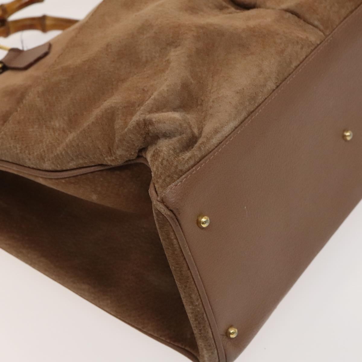 GUCCI Bamboo Hand Bag Suede Brown Gold 002 123 0322 Auth 123095