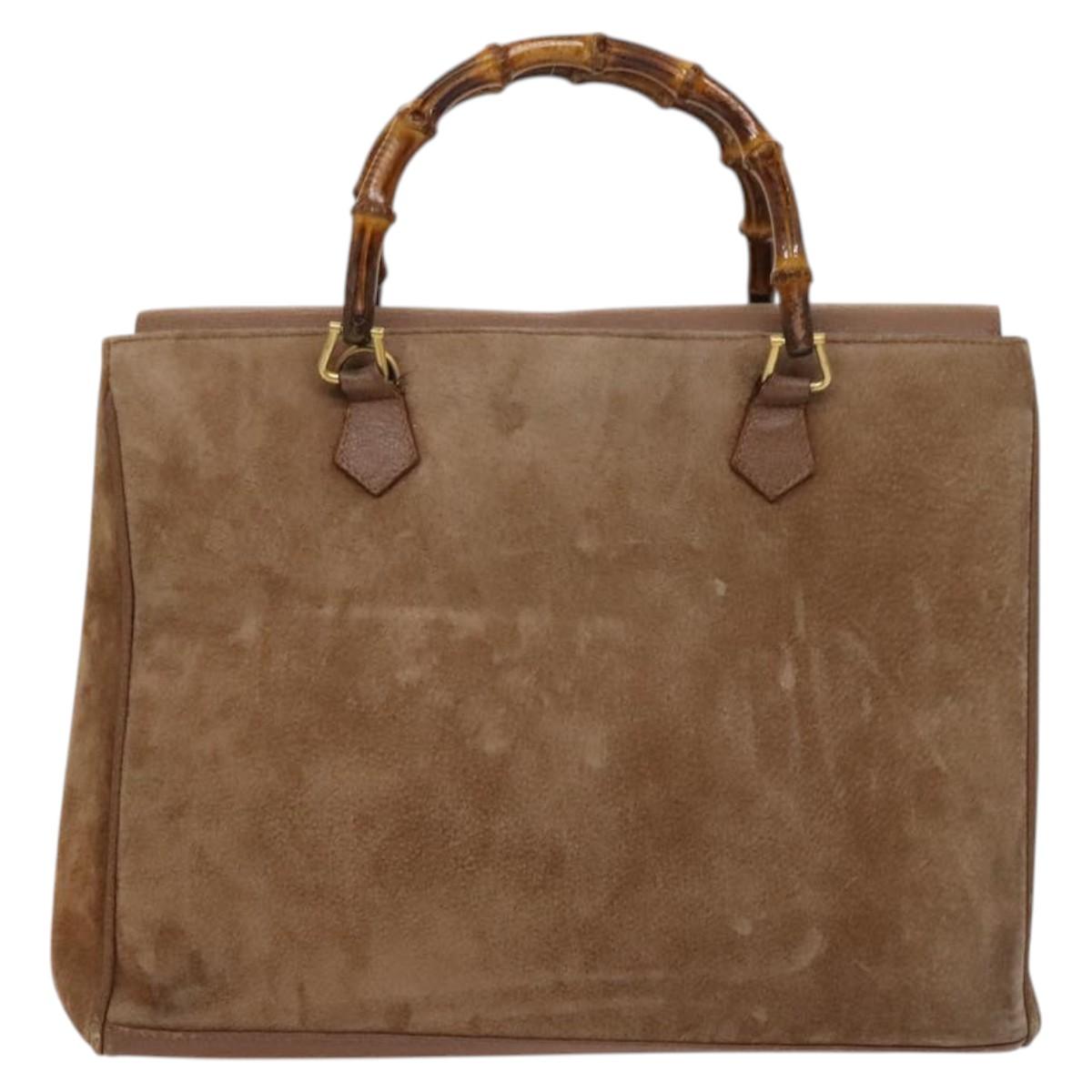 GUCCI Bamboo Hand Bag Suede Brown Gold 002 123 0322 Auth 123095