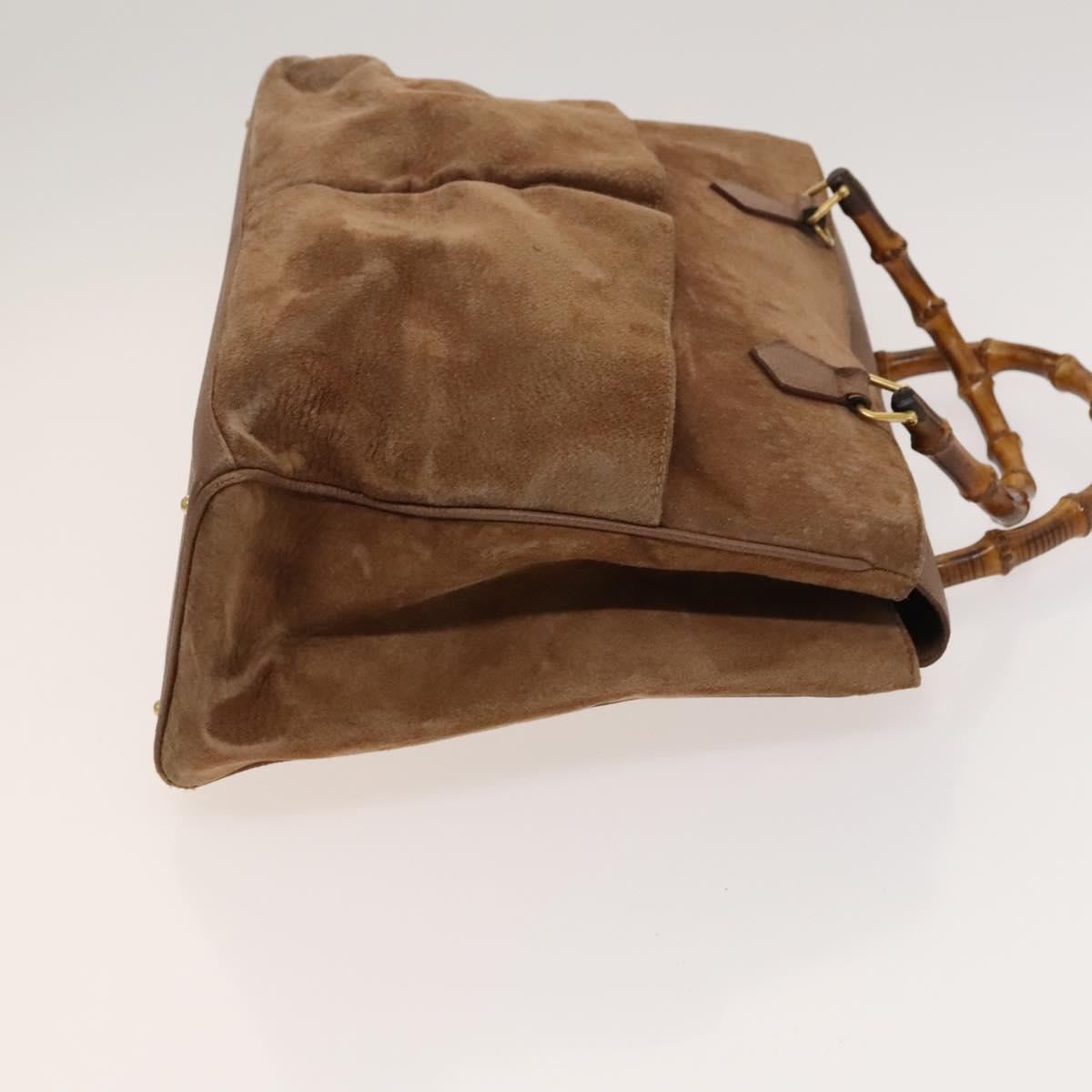GUCCI Bamboo Hand Bag Suede Brown Gold 002 123 0322 Auth 123095