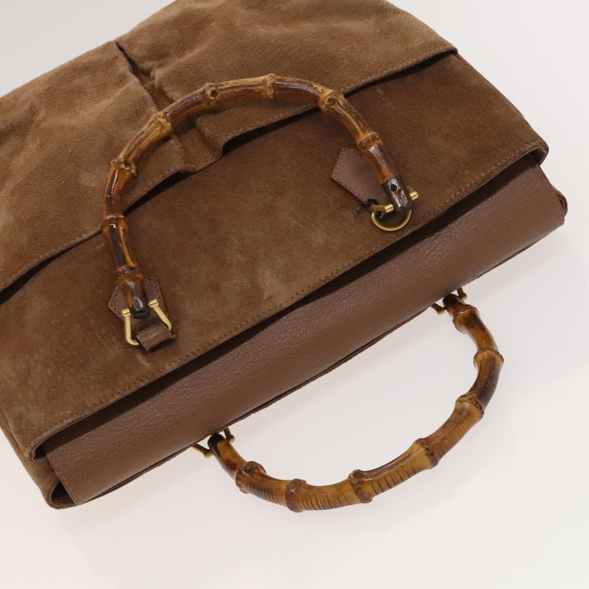 GUCCI Bamboo Hand Bag Suede Brown Gold 002 123 0322 Auth 123095
