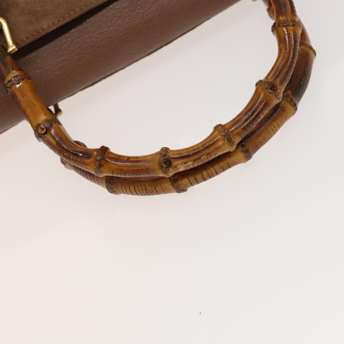 GUCCI Bamboo Hand Bag Suede Brown Gold 002 123 0322 Auth 123095