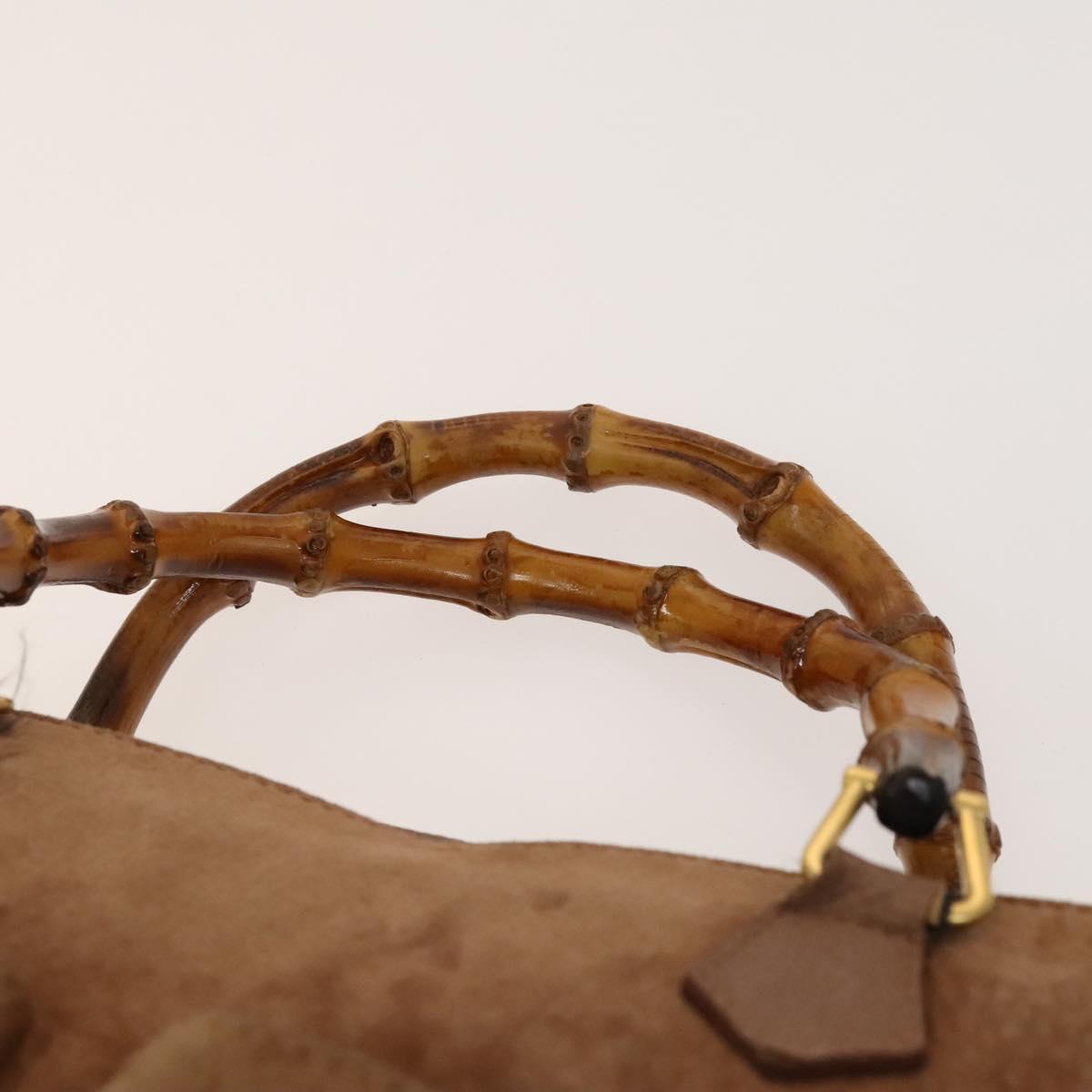 GUCCI Bamboo Hand Bag Suede Brown Gold 002 123 0322 Auth 123095