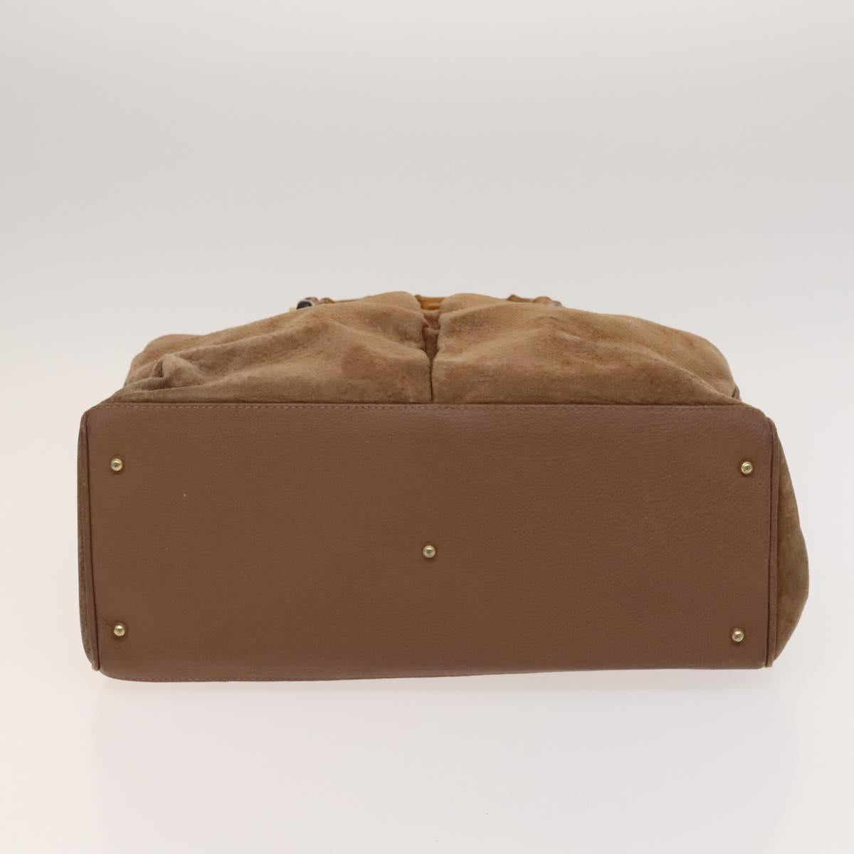 GUCCI Bamboo Hand Bag Suede Brown Gold 002 123 0322 Auth 123095