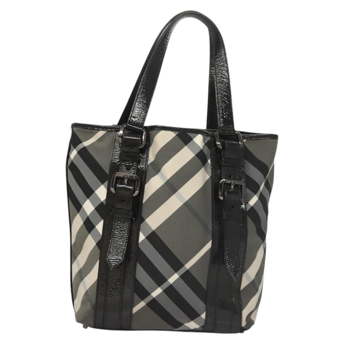 BURBERRY Nova Check Tote Bag Nylon Gray Auth 123098