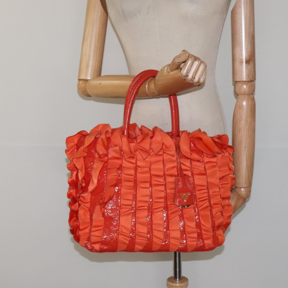 PRADA Hand Bag Nylon Orange Gold Auth 123099
