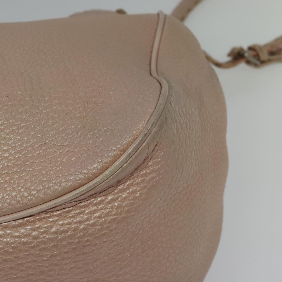FENDI Celeria Shoulder Bag Leather Beige Silver Auth 123101
