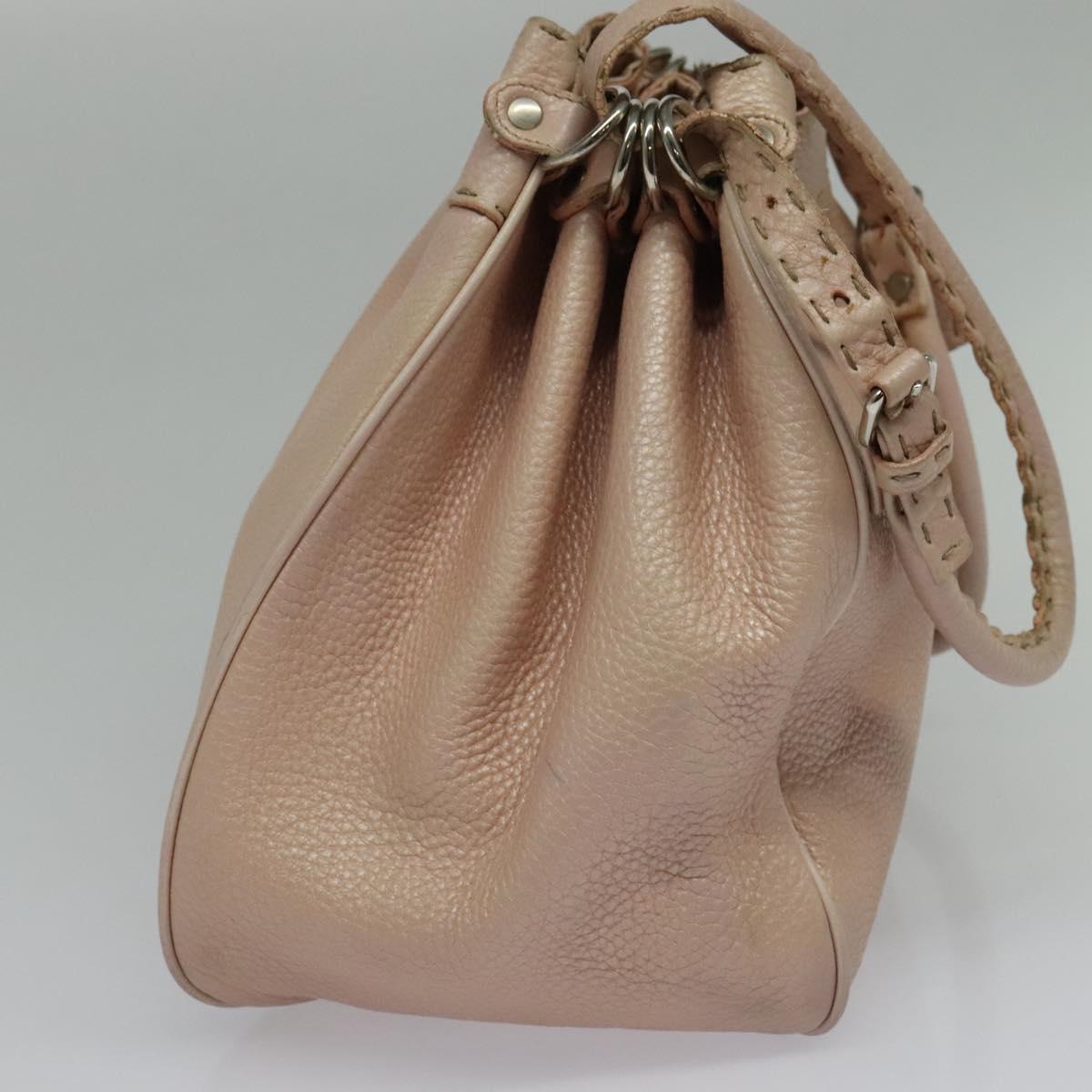 FENDI Celeria Shoulder Bag Leather Beige Silver Auth 123101