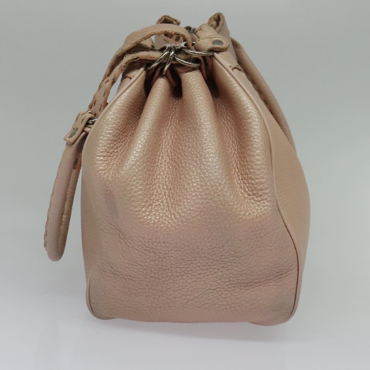 FENDI Celeria Shoulder Bag Leather Beige Silver Auth 123101