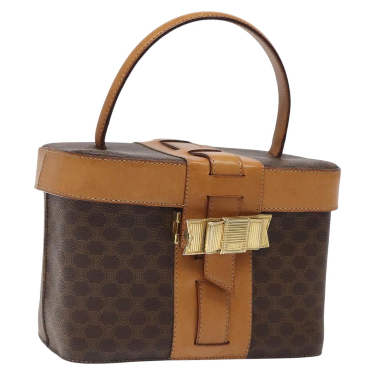 CELINE Macadam Canvas Vanity Bag PVC Leather Brown Gold Auth 123102