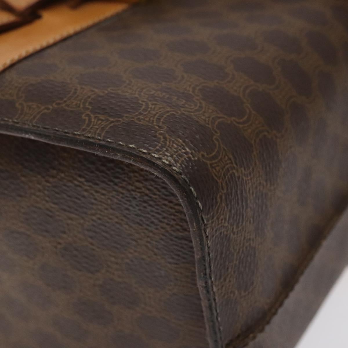 CELINE Macadam Canvas Vanity Bag PVC Leather Brown Gold Auth 123102