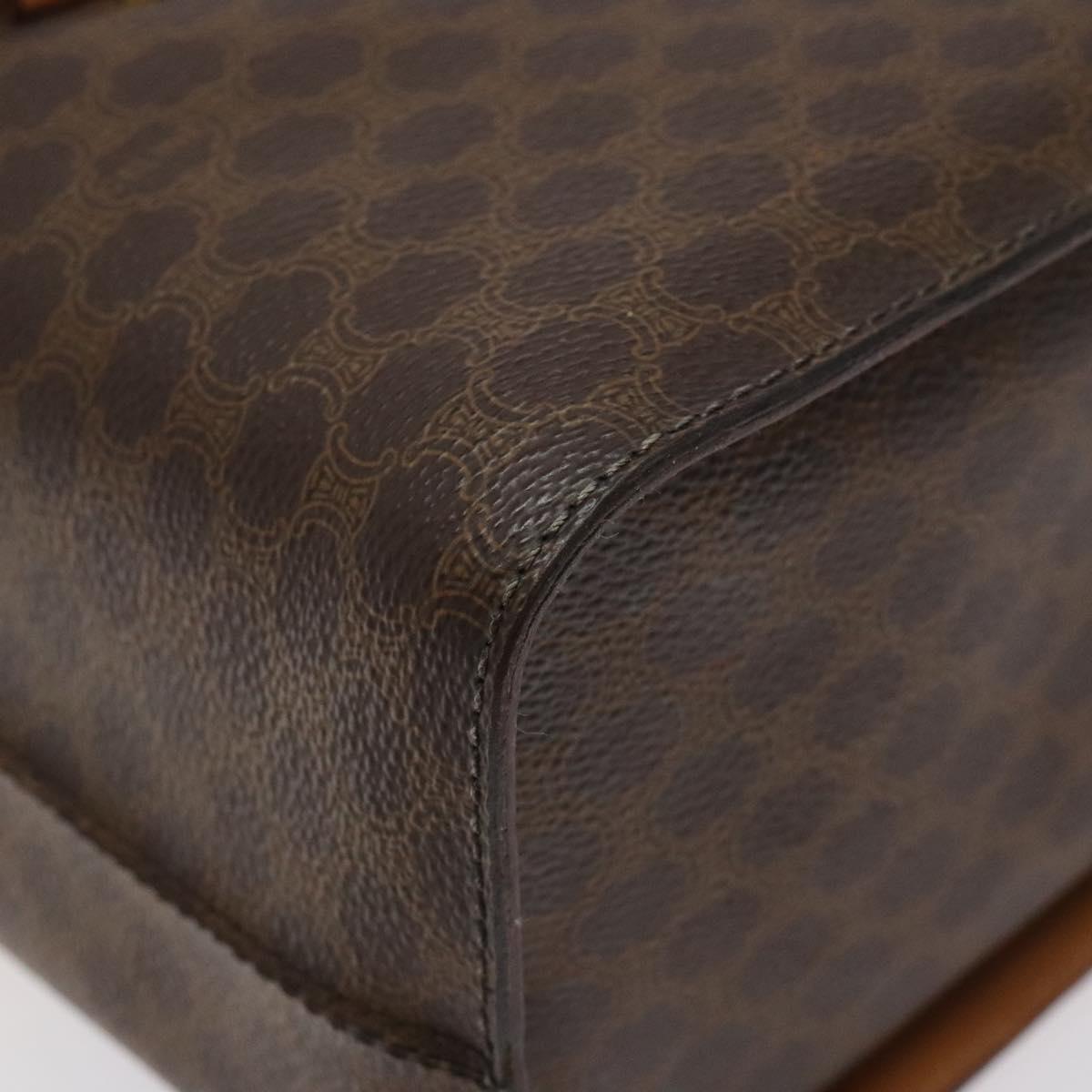 CELINE Macadam Canvas Vanity Bag PVC Leather Brown Gold Auth 123102