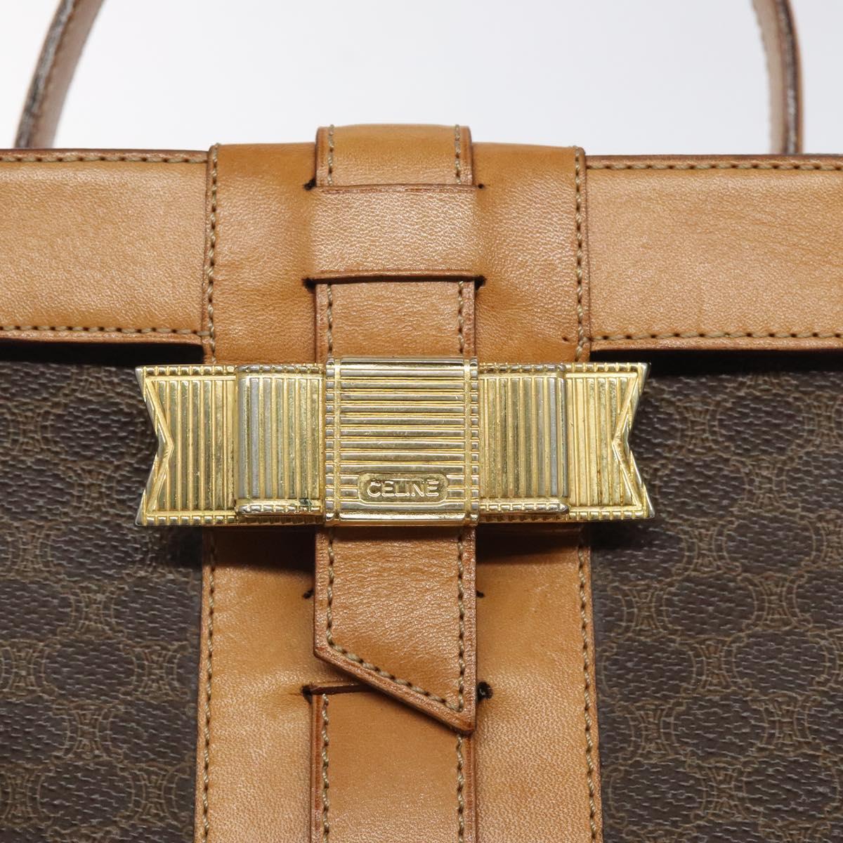 CELINE Macadam Canvas Vanity Bag PVC Leather Brown Gold Auth 123102