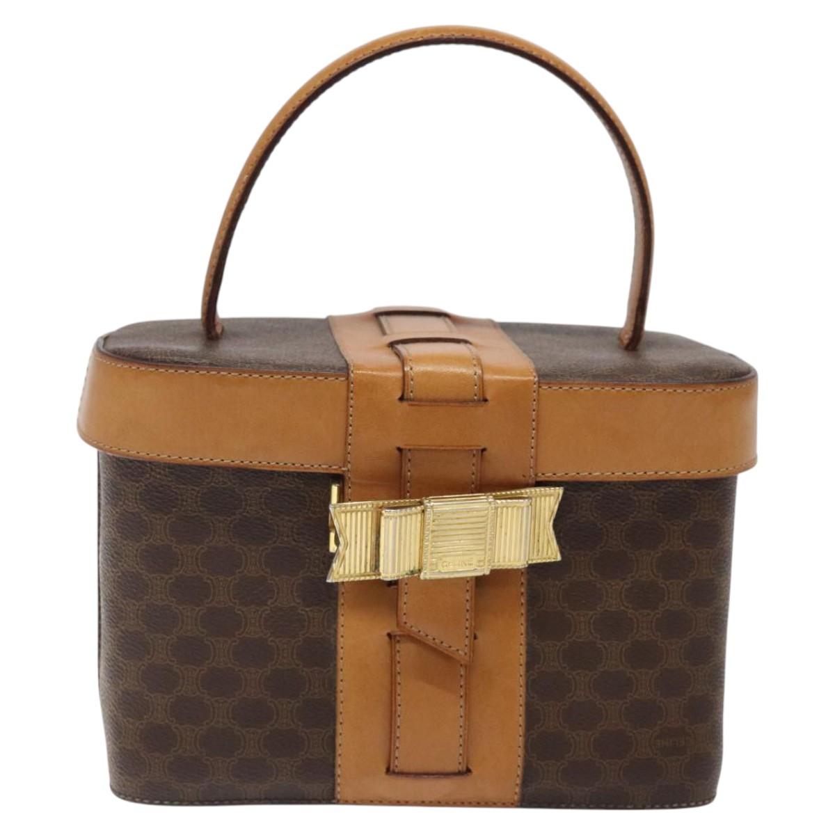 CELINE Macadam Canvas Vanity Bag PVC Leather Brown Gold Auth 123102