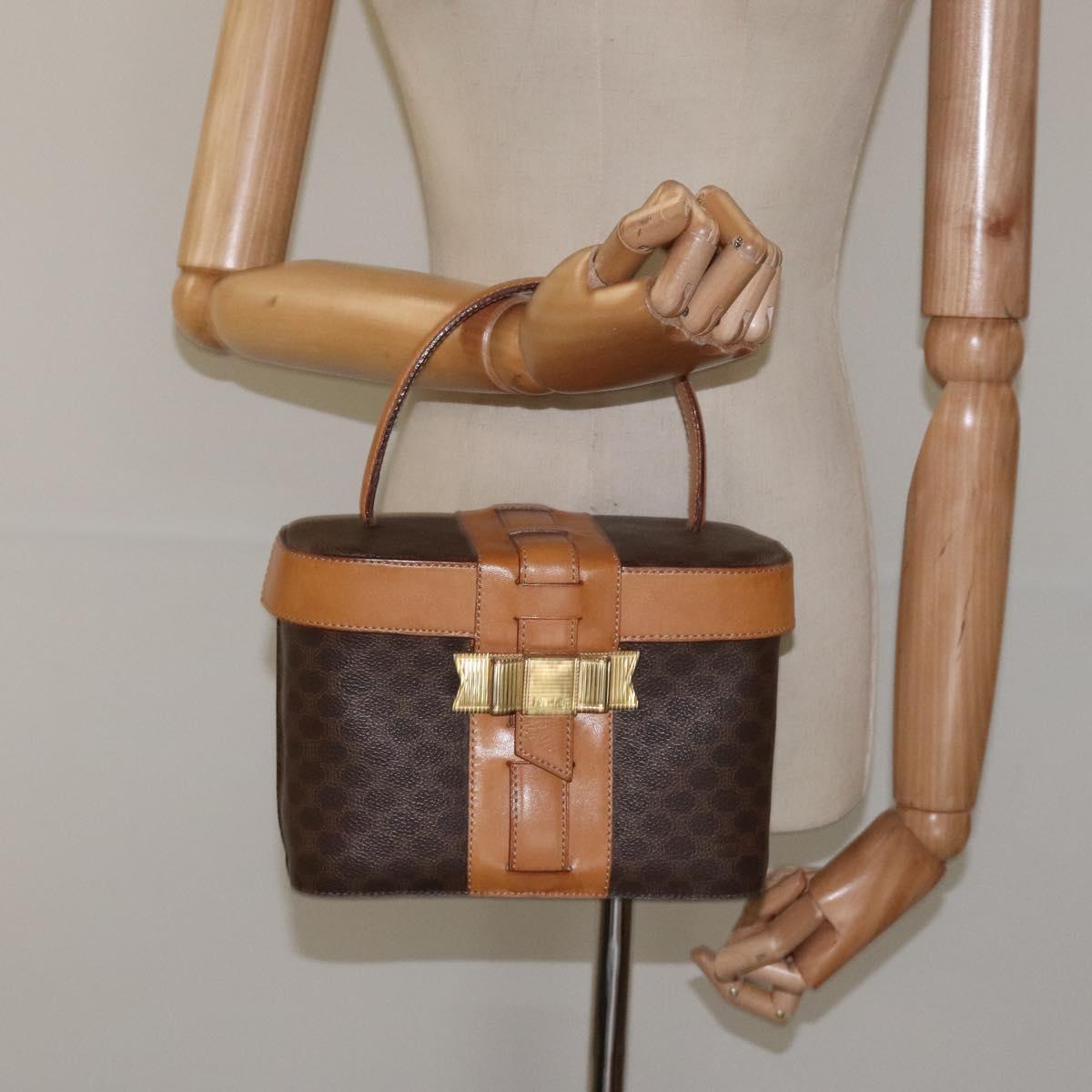 CELINE Macadam Canvas Vanity Bag PVC Leather Brown Gold Auth 123102