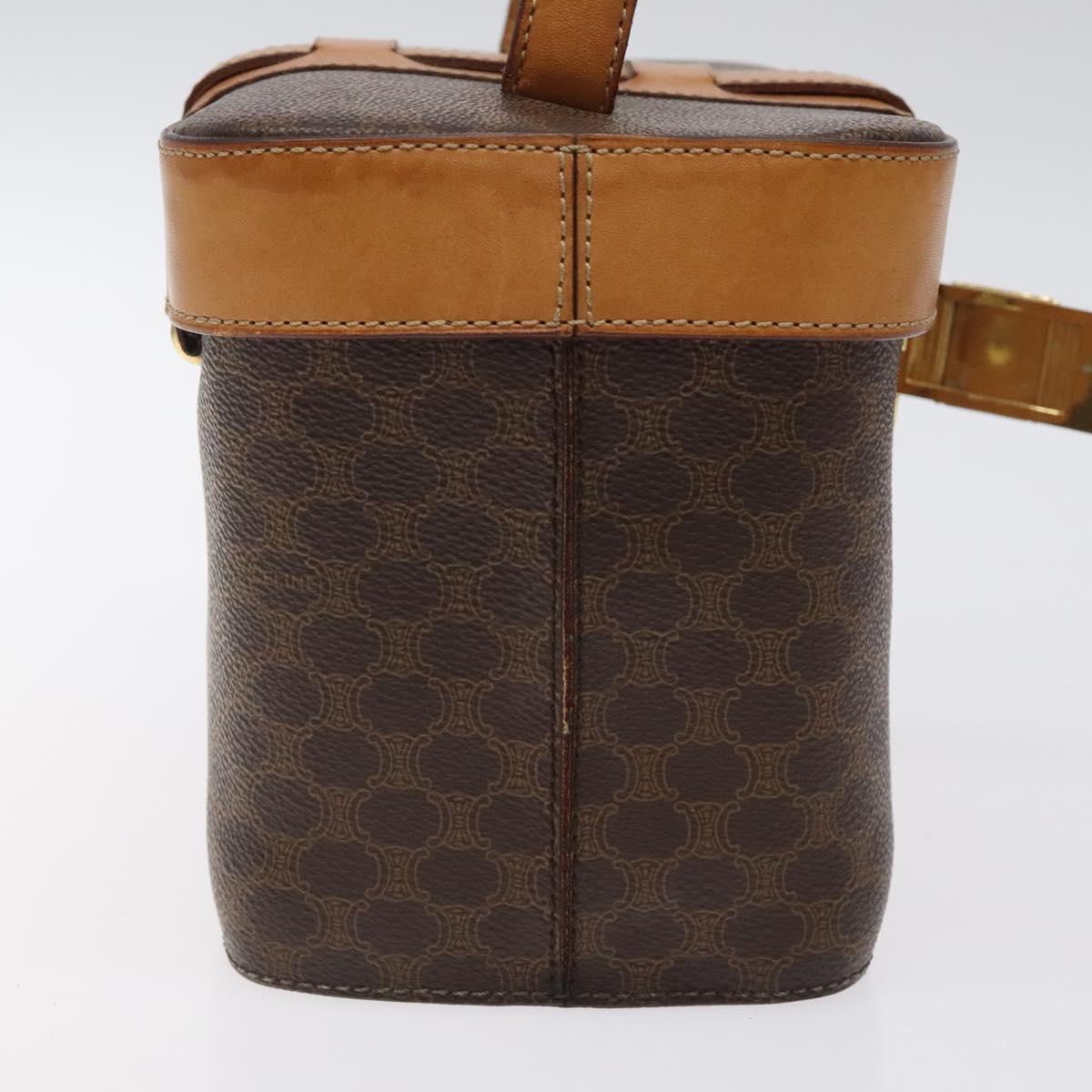 CELINE Macadam Canvas Vanity Bag PVC Leather Brown Gold Auth 123102