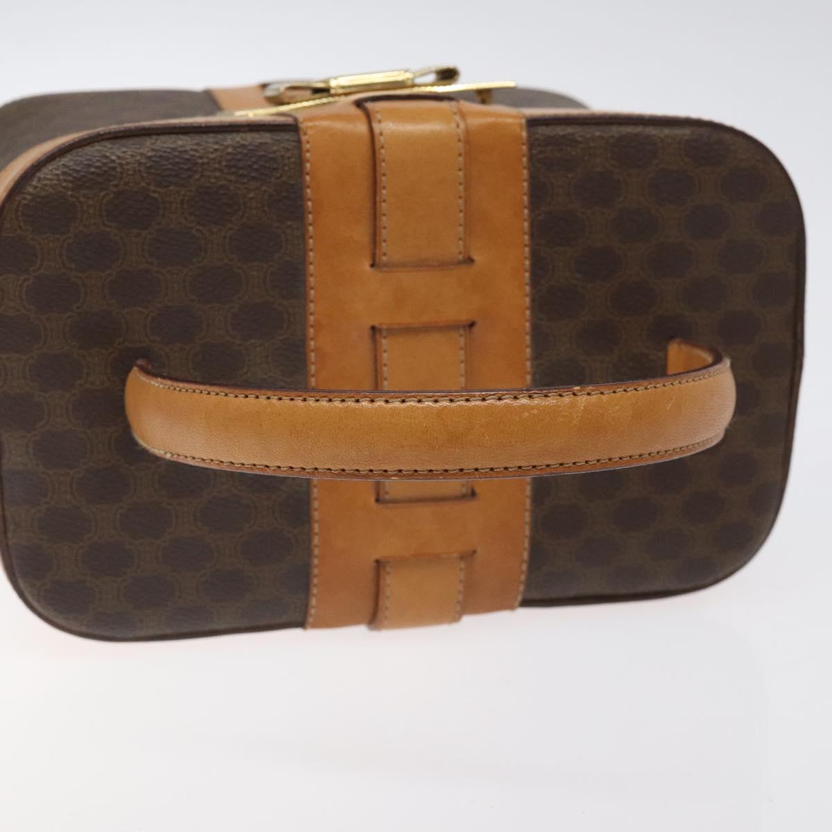 CELINE Macadam Canvas Vanity Bag PVC Leather Brown Gold Auth 123102
