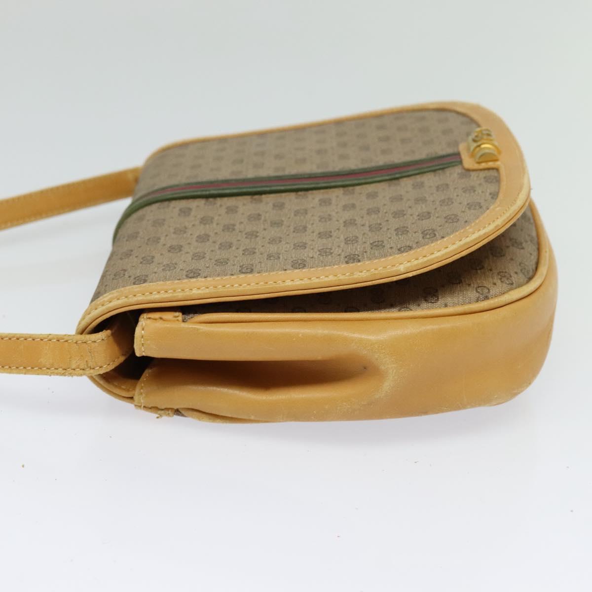 GUCCI Micro GG Supreme Web Sherry Line Shoulder Bag PVC Beige Gold Auth 123106