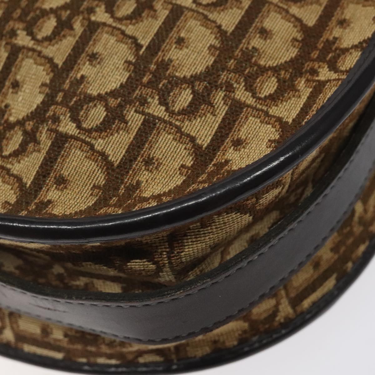 Christian Dior Trotter Canvas Shoulder Bag Brown Gold Auth 123107