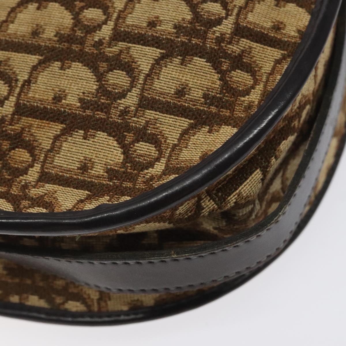 Christian Dior Trotter Canvas Shoulder Bag Brown Gold Auth 123107
