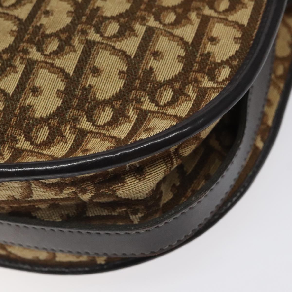 Christian Dior Trotter Canvas Shoulder Bag Brown Gold Auth 123107