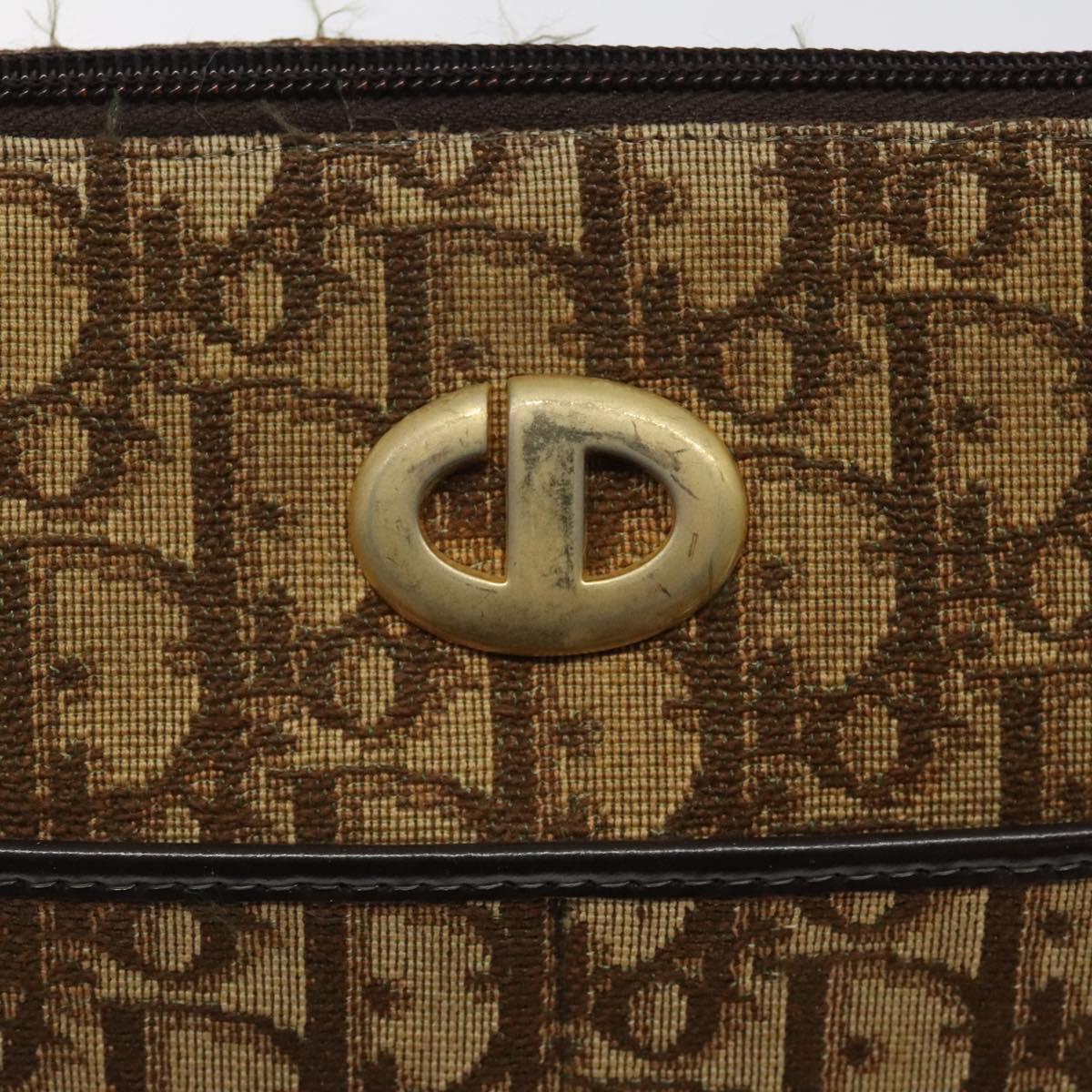 Christian Dior Trotter Canvas Shoulder Bag Brown Gold Auth 123107
