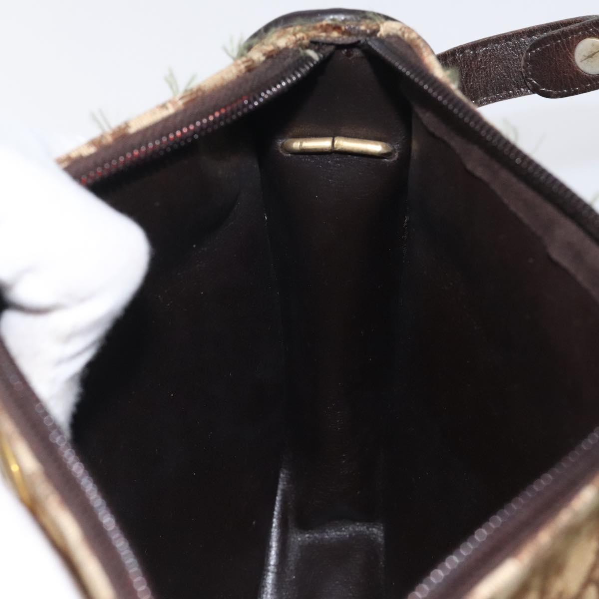 Christian Dior Trotter Canvas Shoulder Bag Brown Gold Auth 123107