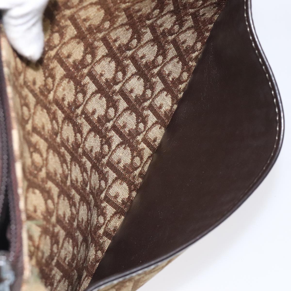 Christian Dior Trotter Canvas Shoulder Bag Brown Gold Auth 123107