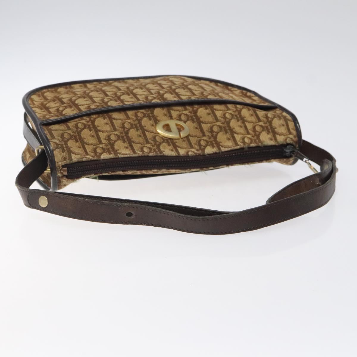 Christian Dior Trotter Canvas Shoulder Bag Brown Gold Auth 123107