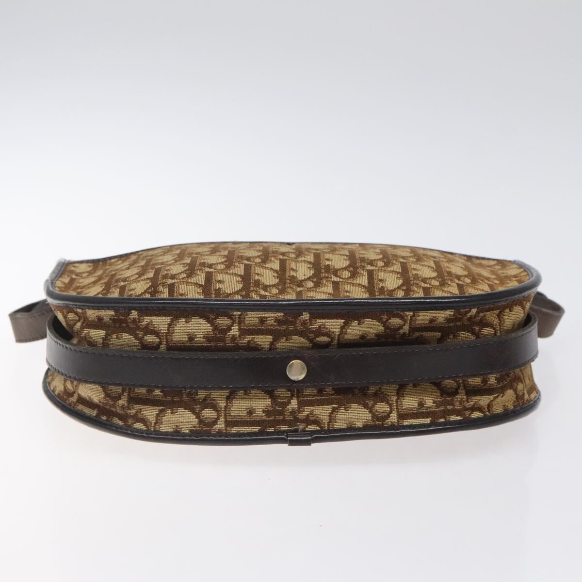 Christian Dior Trotter Canvas Shoulder Bag Brown Gold Auth 123107