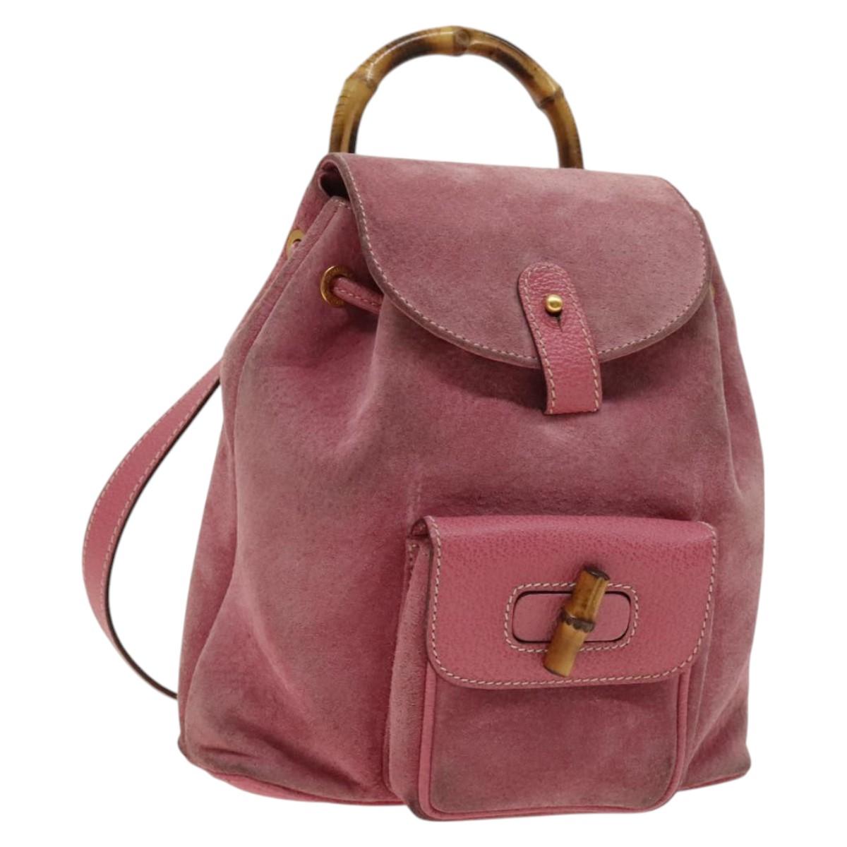 GUCCI Bamboo Backpack Suede Pink Gold 003 1956 0030 Auth 123132