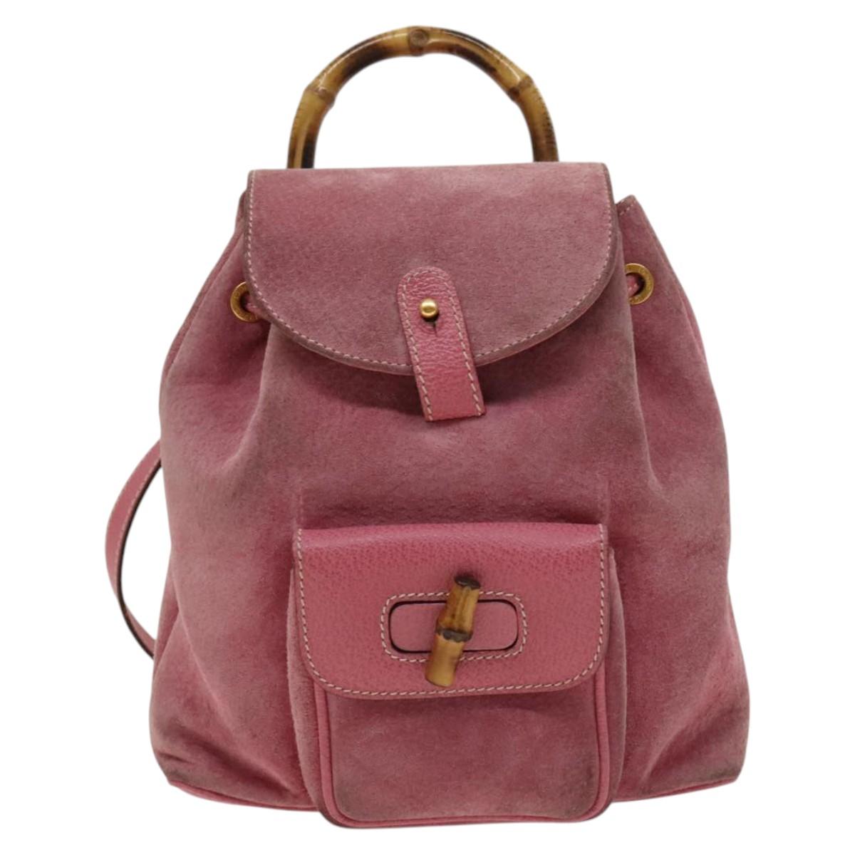 GUCCI Bamboo Backpack Suede Pink Gold 003 1956 0030 Auth 123132